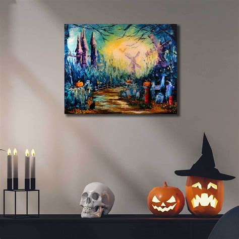 Elevate Your Halloween Party Decor with the Light Up Witch with Birds Halloween Wall Art